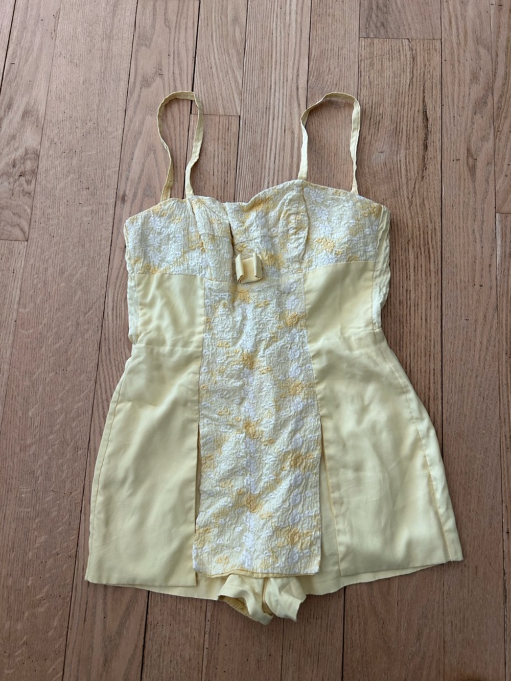 Vintage Yellow Embroidered-Front Romper